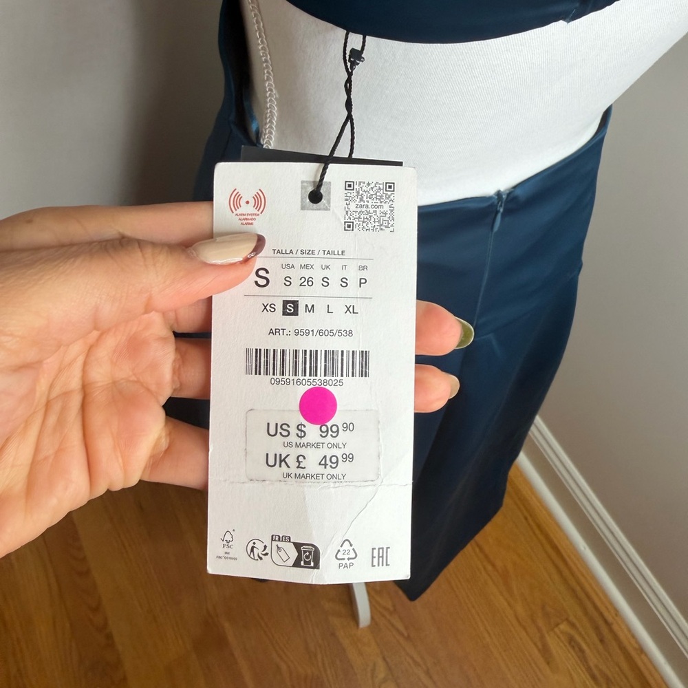 Zara Teal Satin Scoop-Neck Midi Dress - Picture 5 of 9